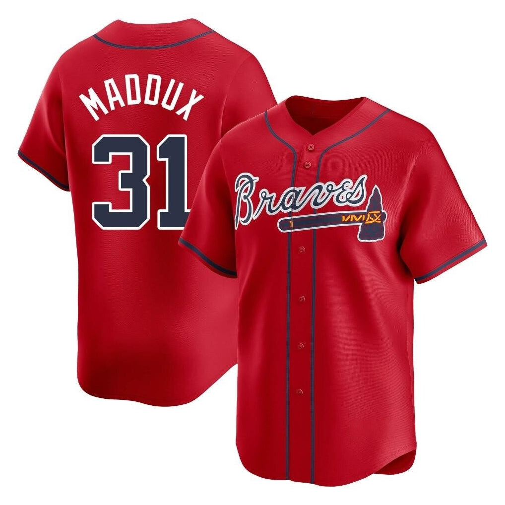 Atlanta Braves #31 Greg Maddux Player Red HOLBERT Limited Home Game Stitched Jerseys
