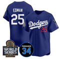 Los Angeles Dodgers #25 Tommy Edman Royal HOLBERT 2024 World Series With Fernando Memorial Patch Alternate Limited Stitched Jersey