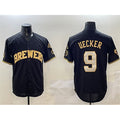 Milwaukee Brewers #9 Bob Uecker Black Gold HOLBERT With Home Patch Limited Stitched Jersey
