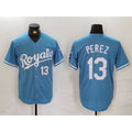 Kansas City Royals #13 Salvador Perez Number Light Blue HOLBERT Cool Base Stitched Jersey
