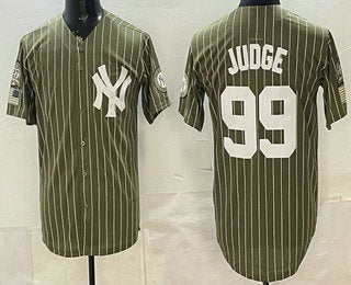 New York Yankees #99 Aaron Judge Olive HOLBERT Pinstripe 2026 Armed Forces Day Salute To Service Jersey