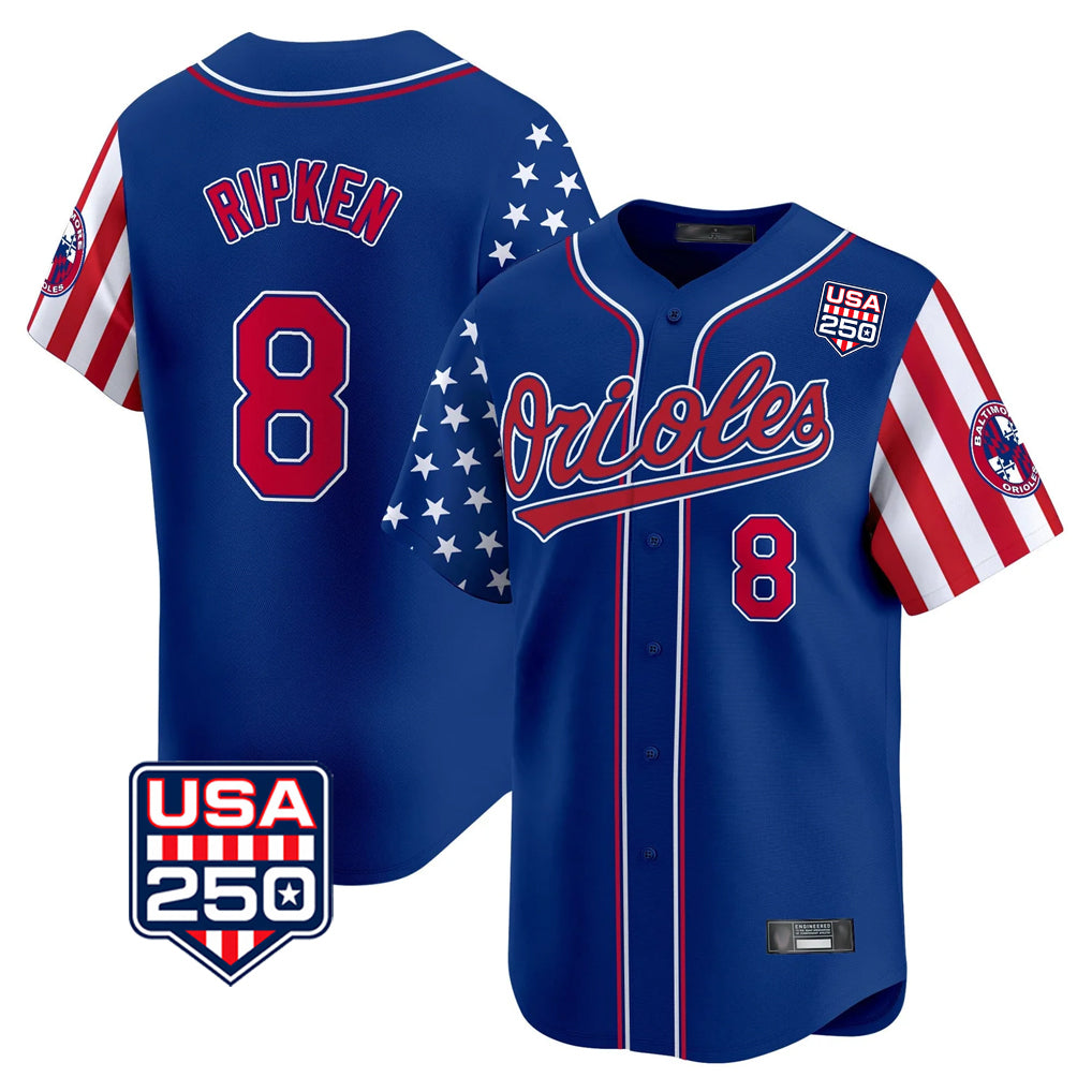 Baltimore Orioles #8 Cal Ripken Player Royal HOLBERT USA 250 Independence Day Vapor Premier Limited Home Game Stitched Jerseys