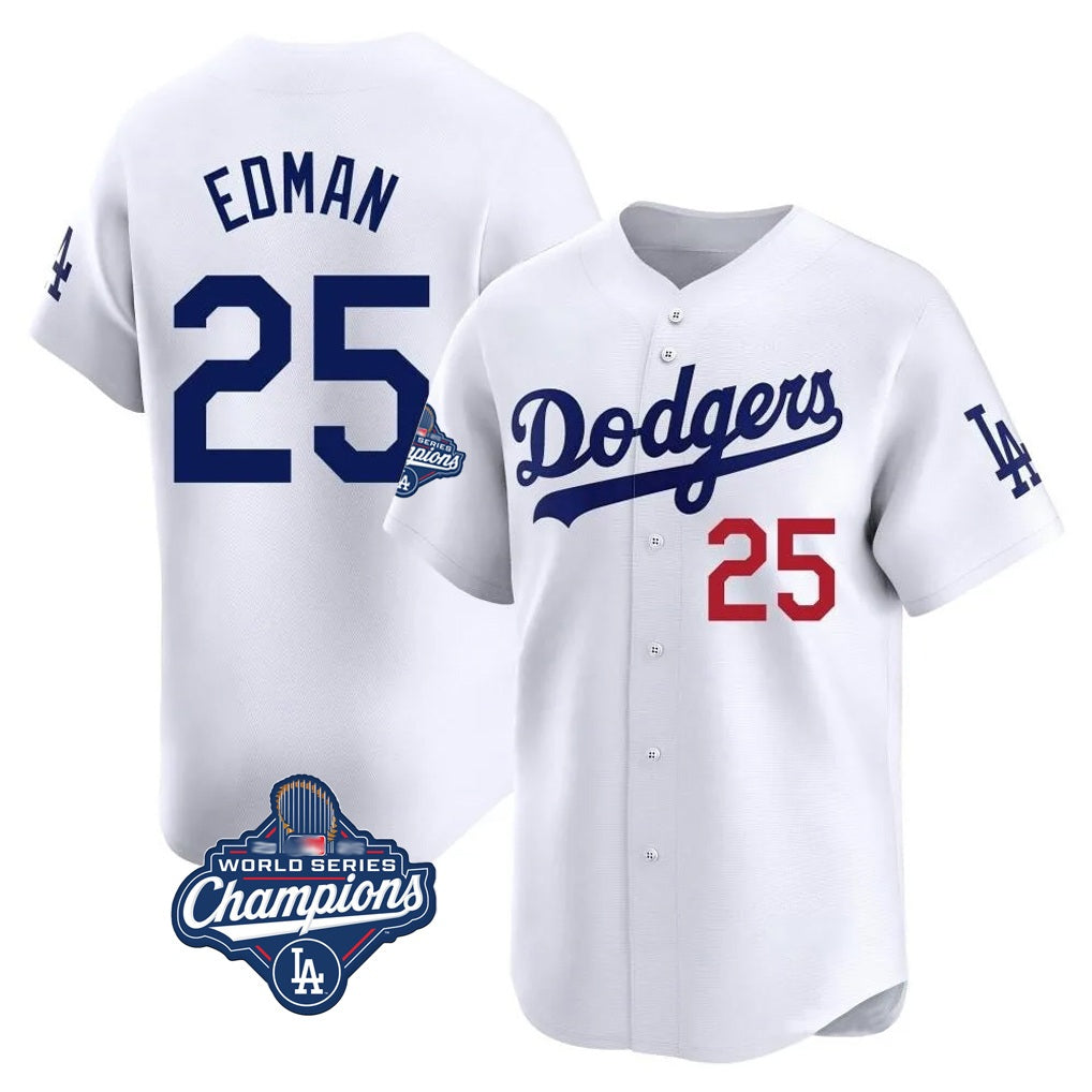 Los Angeles Dodgers #25 Tommy Edman Player White HOLBERT World Series Meet Limited Home Stitched Jerseys