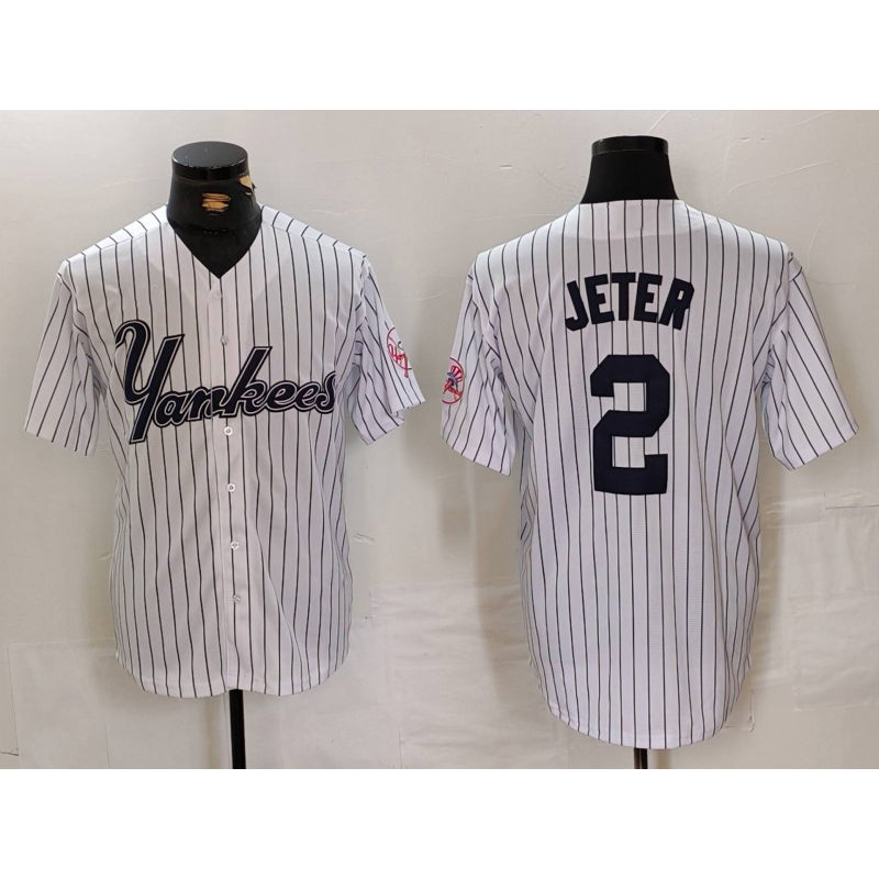 New York Yankees #2 Derek Jeter White HOLBERT Pinstripe Fashion Cool Base Jersey 3