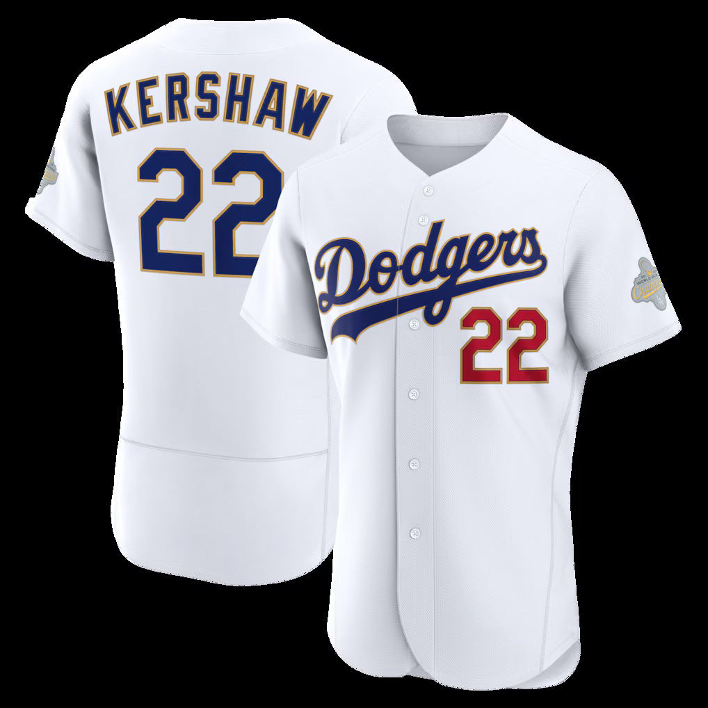 Los Angeles Dodgers #22 Clayton Kershaw White HOLBERT 2026 Gold Collection Authentic Jersey