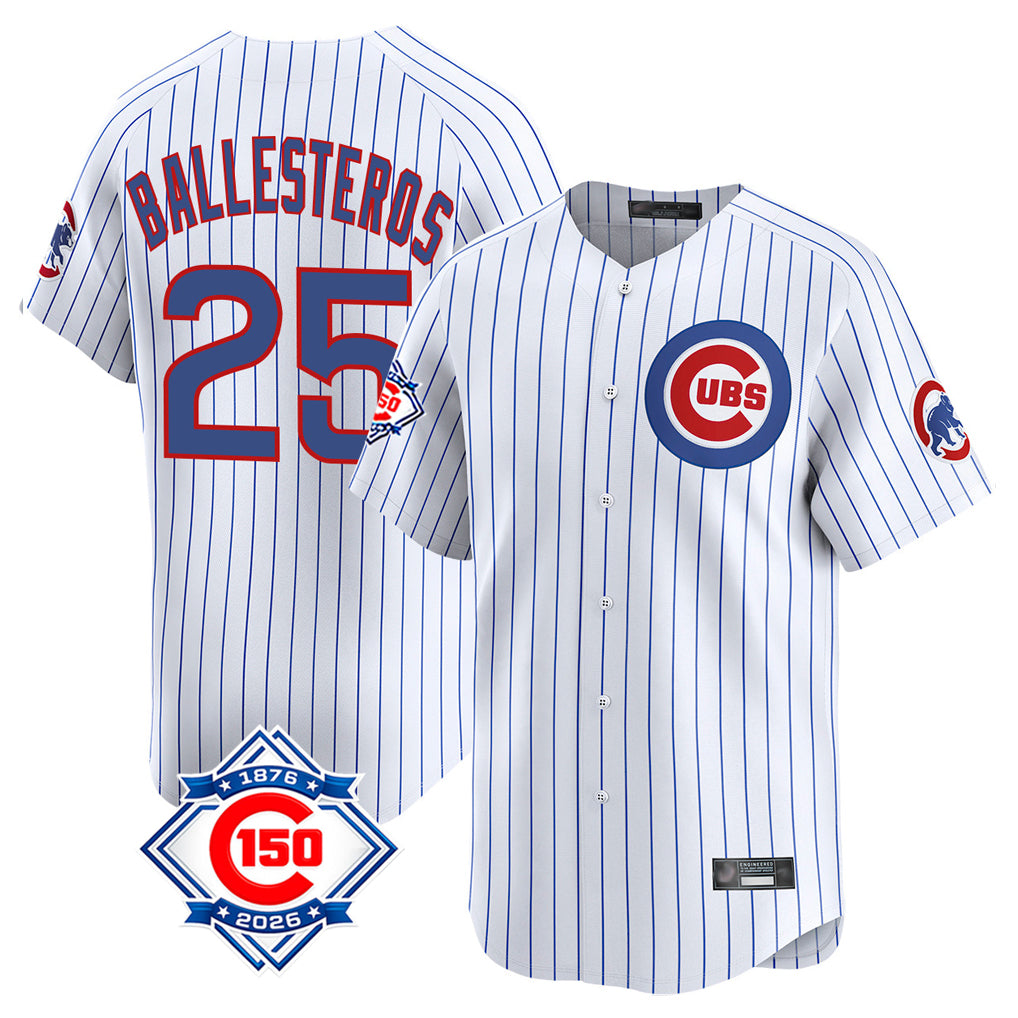 Chicago Cubs #25 Moises Ballesteros Player White HOLBERT 150th Anniversary Limited Home Game Stitched Jerseys