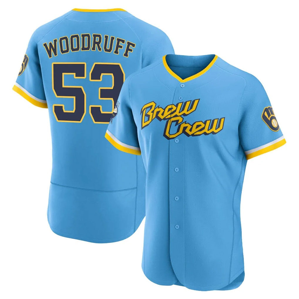 Milwaukee Brewers #53 Brandon Woodruff Player Light Blue HOLBERT City Connect Home Limited Elite Stitched Jerseys