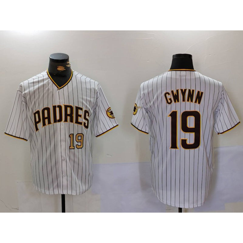 San Diego Padres #19 Tony Gwynn White HOLBERT Team Logo Stitched Cool Base Jerseys
