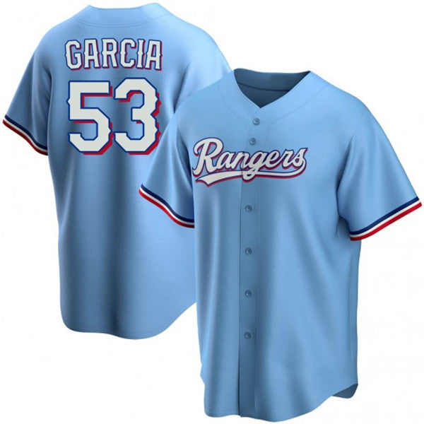 Texas Rangers #53 Adolis Garcia Light Blue HOLBERT Cool Base Stitched Jersey