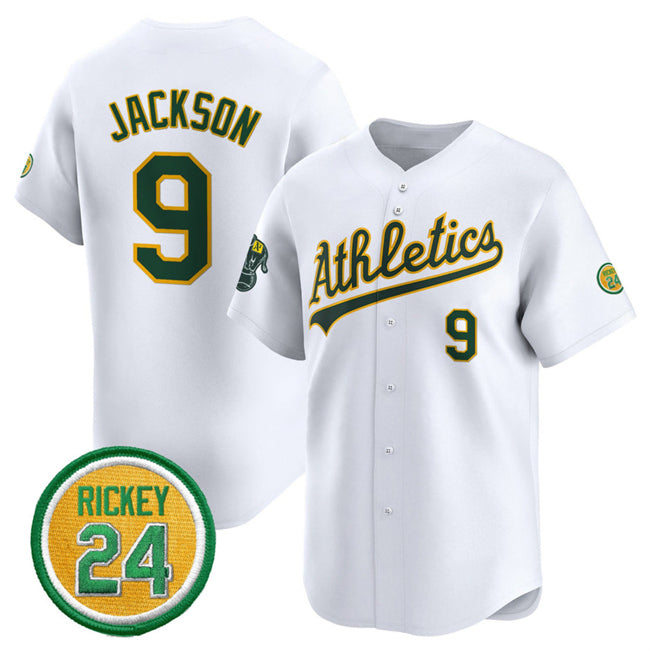 Oakland Athletics #9 Reggie Jackson White HOLBERT 2024 Home Limited With Rickey Henderson Patch Stitched Jersey