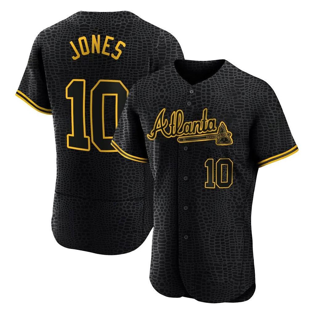 Atlanta Braves #10 Chipper Jones Player Black HOLBERT Snake Skin City Limited Elite Home Game Stitched Jerseys