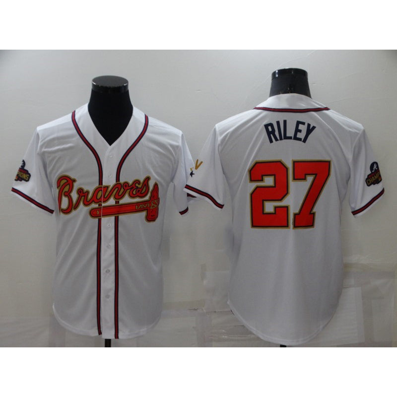 Atlanta Braves #27 Austin Riley 2022 White Gold HOLBERT World Series Champions Program Cool Base Stitched Jersey