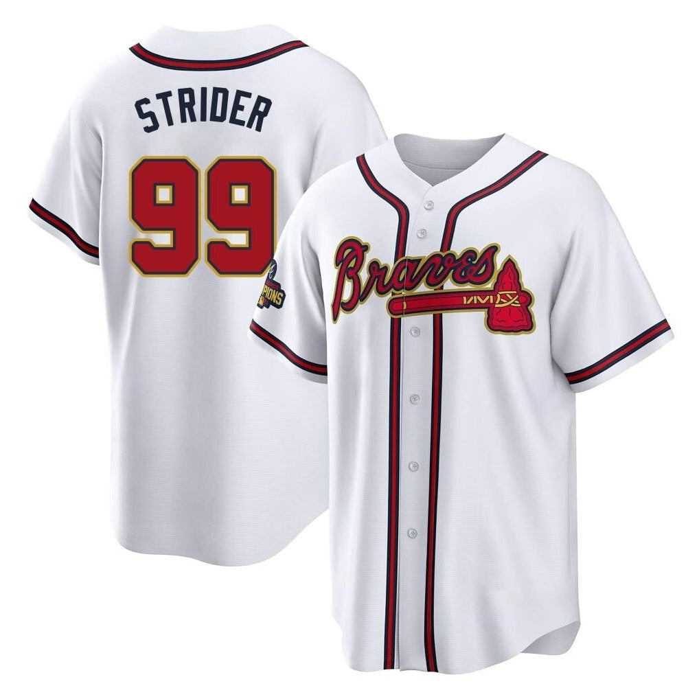 Atlanta Braves #99 Spencer Strider Player White Gold HOLBERT Home Game Stitched Jerseys
