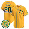 Oakland Athletics #20 Zack Gelof Yellow HOLBERT 2024 Limited With Rickey Henderson Patch Stitched Jersey