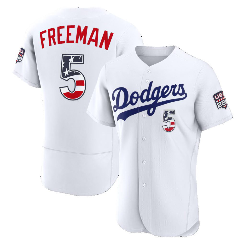 Los Angeles Dodgers #5 Freddie Freeman Fourth of July White HOLBERT USA 250 Authentic Jersey
