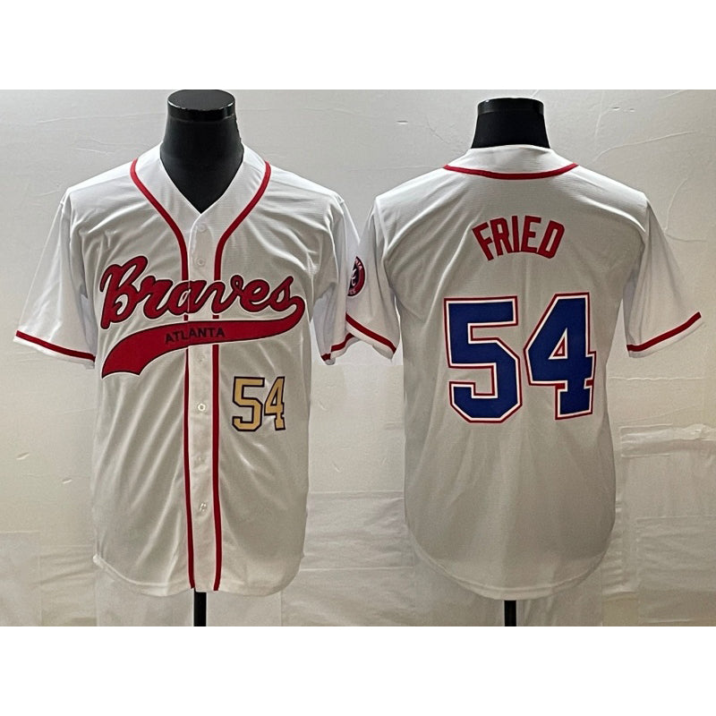 Atlanta Braves #54 Max Fried Number White HOLBERT Cool Base With Patch Stitched Jersey