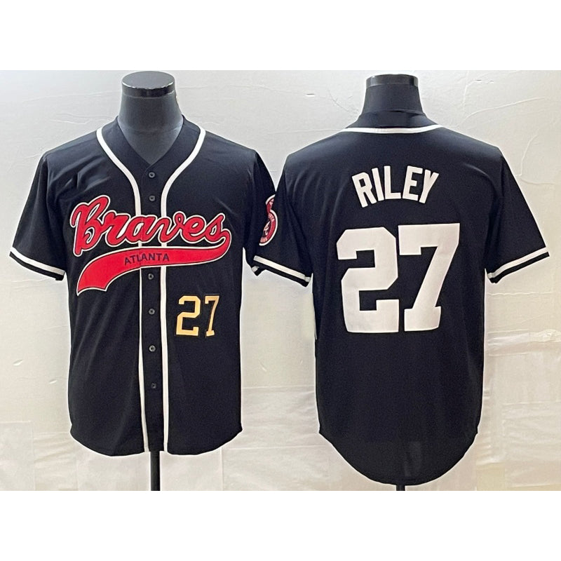 Atlanta Braves #27 Austin Riley Number Black HOLBERT Cool Base Stitched Jersey