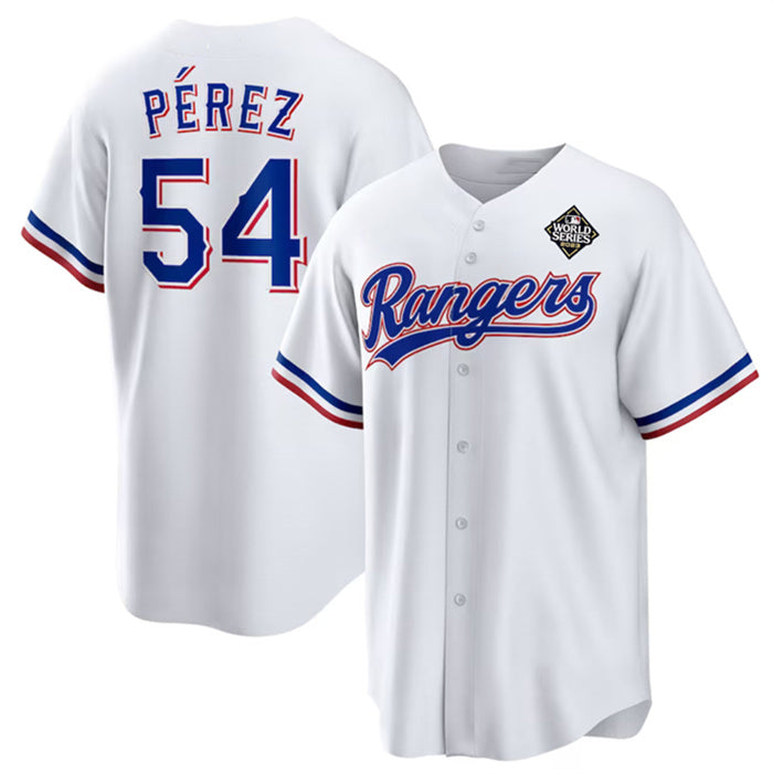 Texas Rangers #54 Mart¨ªn P¨¦rez White HOLBERT 2023 World Series Stitched Jersey