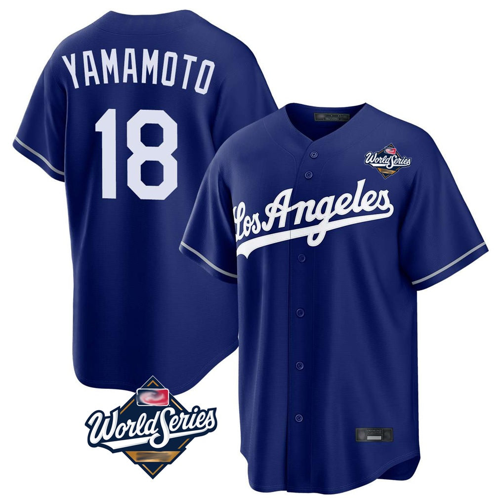Los Angeles Dodgers #18 Yoshinobu Yamamoto Player Royal HOLBERT World Series Game Stitched Jerseys