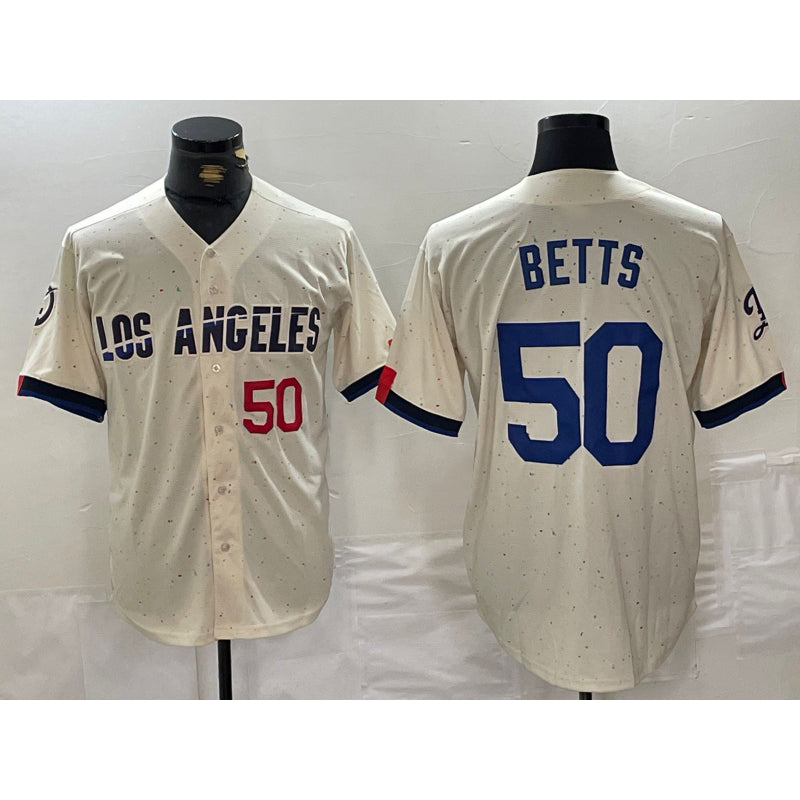 Los Angeles Dodgers #50 Mookie Betts Number Cream HOLBERT 2024 City Connect Limited Stitched Jersey 2