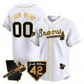 Custom Atlanta Braves 2024 Robinson & Georgia Patch Vapor Premier Limited Jersey ¨C White Gold HOLBERT