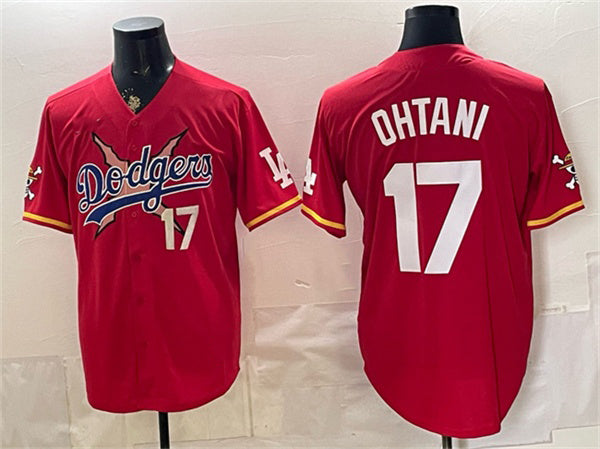 Los Angeles Dodgers x One Piece #17 Shohei Ohtani Red HOLBERT Vapor Premier Limited Stitched Jersey