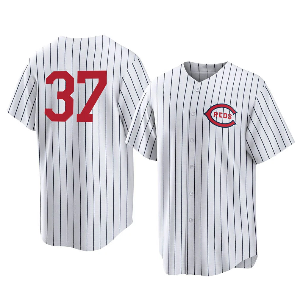 Cincinnati Reds #37 Tyler Stephenson Player White HOLBERT Stripe Field of Dreams Game Home Stitched Jerseys