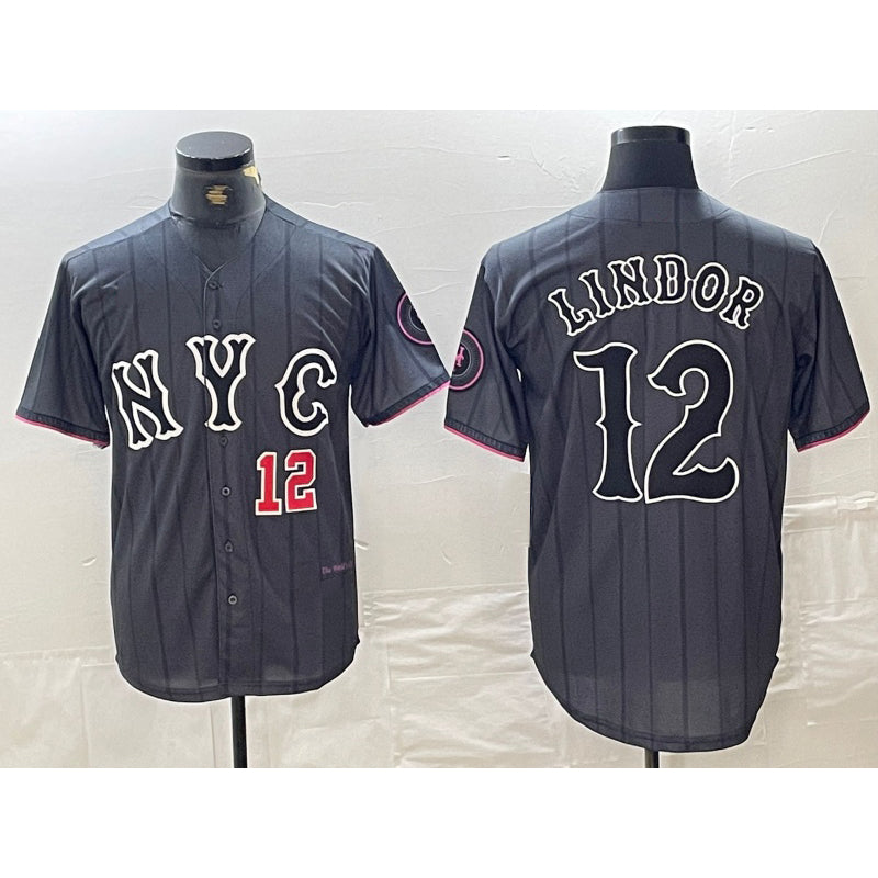 New York Mets #12 Francisco Lindor Number Grey HOLBERT 2024 City Connect Cool Base Stitched Jerseys