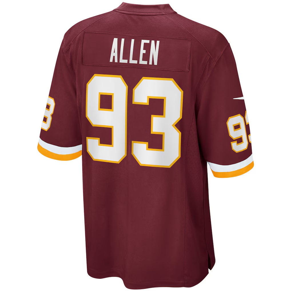 W.Football Team #93 Jonathan Allen Burgundy HOLBERT Home Game Jersey