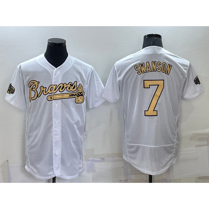 Atlanta Braves #7 Dansby Swanson White HOLBERT 2022 All Star Stitched Flex Base Jersey