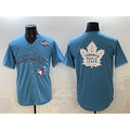 Toronto Blue Jays & Leafs Blue HOLBERT 2025 World Series With White Leafs Logo Cool Base Stitched Jersey