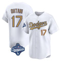 Los Angeles Dodgers #17 Shohei Ohtani Player White Gold HOLBERT World Series Meet Collection Limited Home Stitched Jerseys
