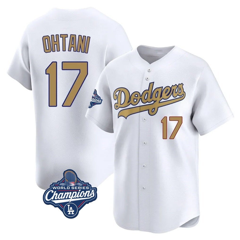 Los Angeles Dodgers #17 Shohei Ohtani Player White Gold HOLBERT World Series Meet Collection Limited Home Stitched Jerseys
