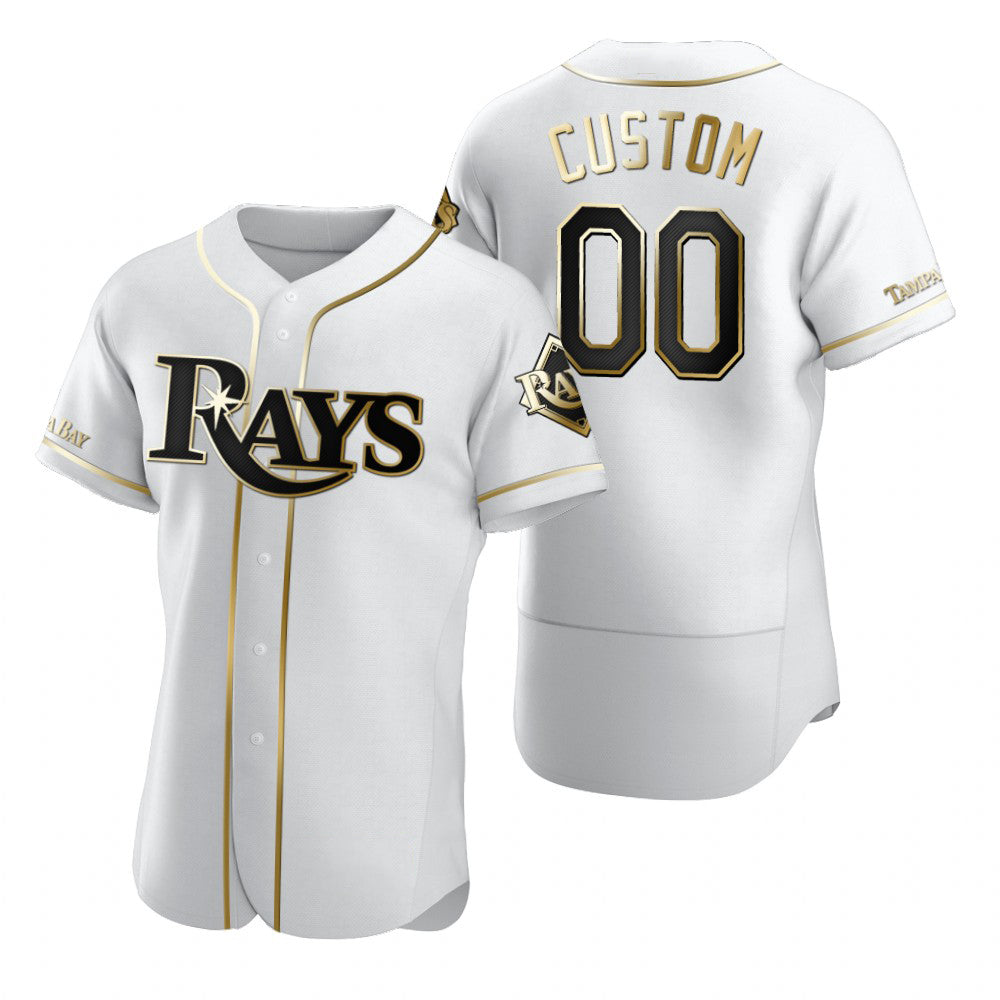 Custom Tampa Bay Rays White HOLBERT Stitched Flex Base Golden Edition Jersey