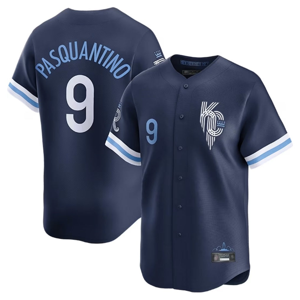 Kansas City Royals #9 Vinnie Pasquantino Player Navy HOLBERT City Connect Limited Home Stitched Jerseys
