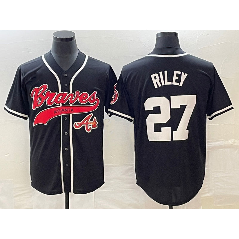 Atlanta Braves #27 Austin Riley Black HOLBERT Cool Base Stitched Jersey 2