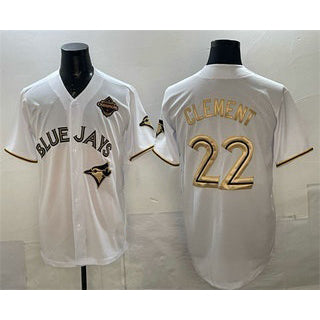 Toronto Blue Jays #22 Ernie Clement White Gold HOLBERT 2025 American League Champions Limited Stitched Jersey