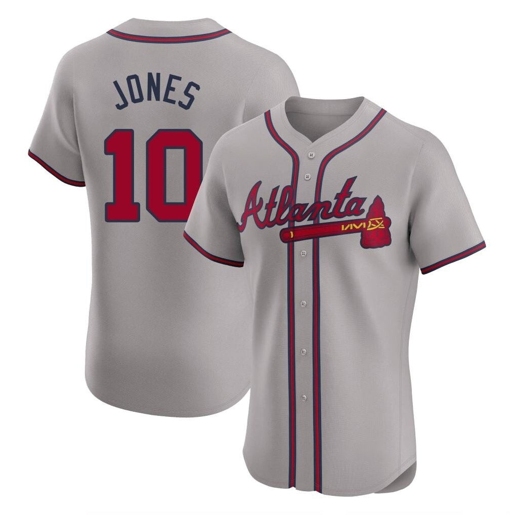 Atlanta Braves #10 Chipper Jones Player Gray HOLBERT Limited Elite Home Game Stitched Jerseys