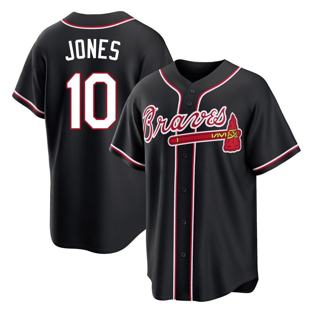 Atlanta Braves #10 Chipper Jones Player Black HOLBERT Fashion Out Game Stitched Jerseys