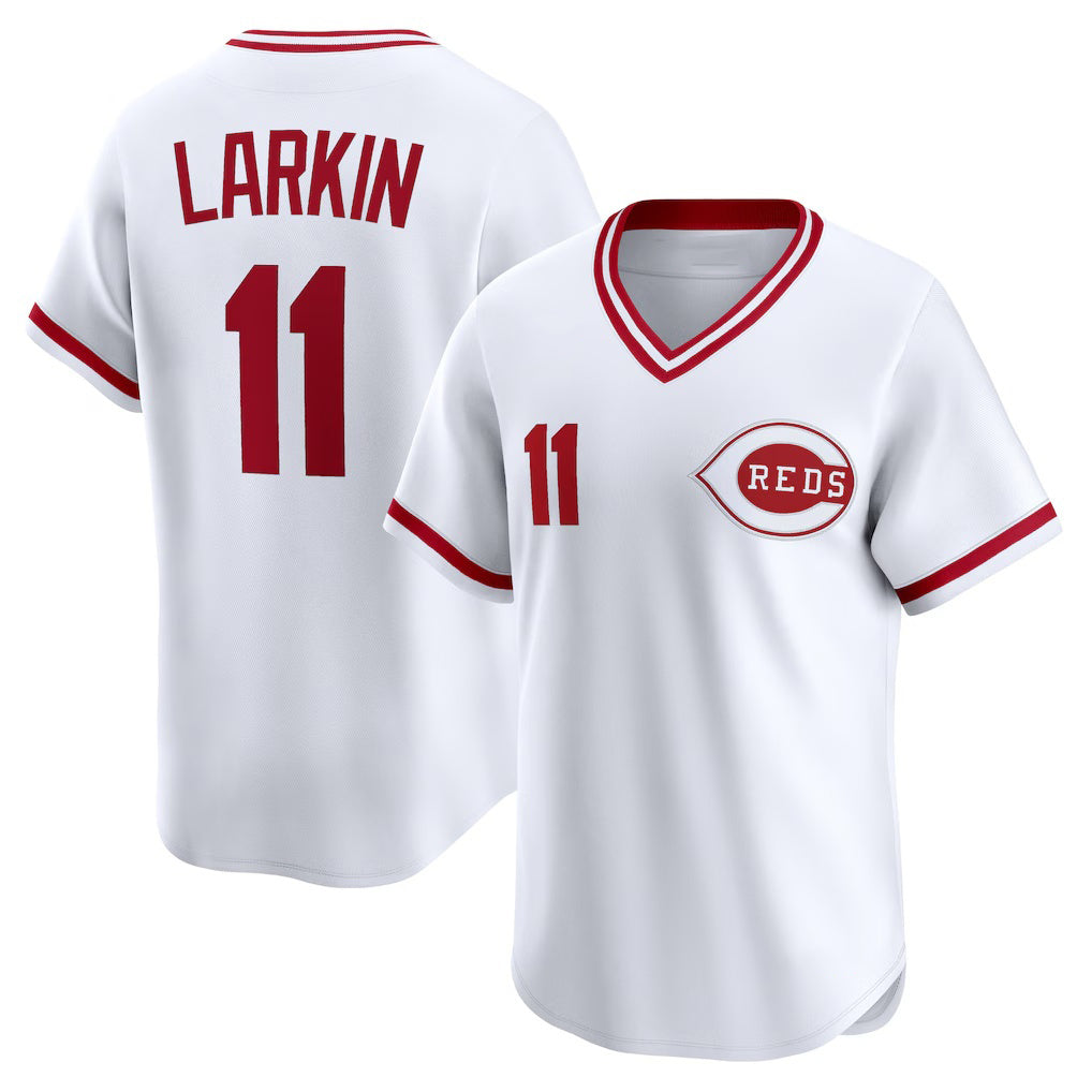 Cincinnati Reds #11 Barry Larkin White HOLBERT Throwback Cooperstown Collection Limited Jersey
