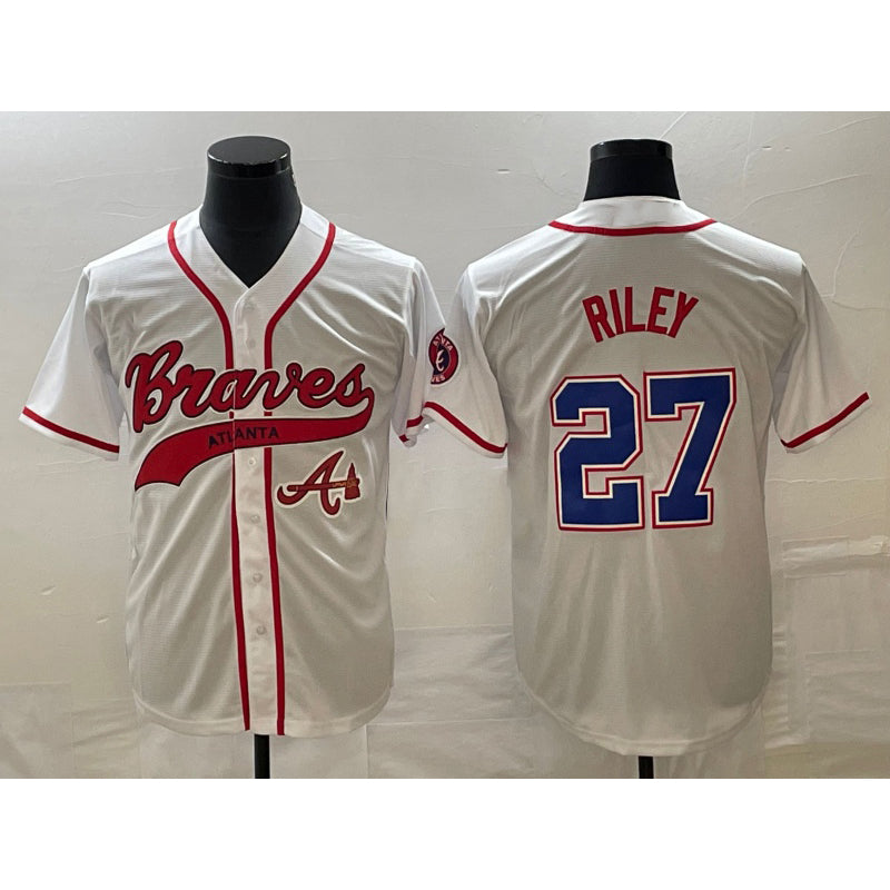 Atlanta Braves #27 Austin Riley White HOLBERT Cool Base With Patch Stitched Jersey