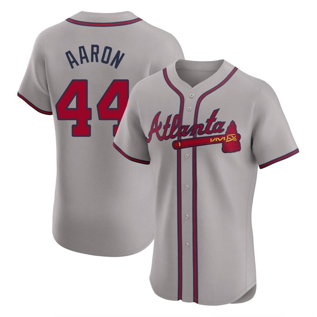 Atlanta Braves #44 Hank Aaron Player Gray HOLBERT Limited Elite Home Game Stitched Jerseys