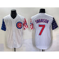 Chicago Cubs #7 Dansby Swanson White HOLBERT Pinstripe 2025 Independence Day Vapor Premier Limited Stitched Jersey