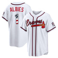 Atlanta Braves #1 Ozzie Albies Player White HOLBERT USA 250 Fourth Of July Limited Home Game Stitched Jerseys