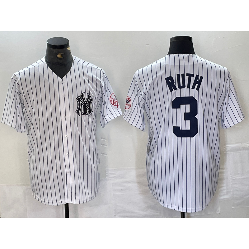 New York Yankees #3 Babe Ruth Name White HOLBERT With Patch 2024 Cool Base Stitched Jersey