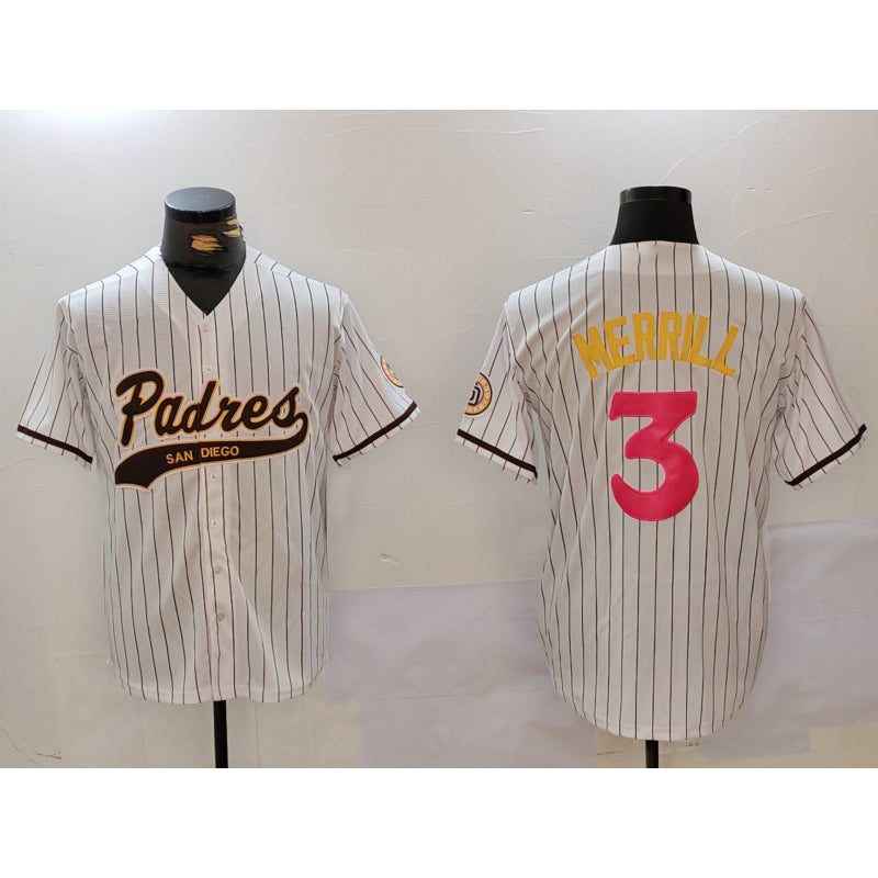 San Diego Padres #3 Jackson Merrill white HOLBERT Cool Base Stitched Jersey 2
