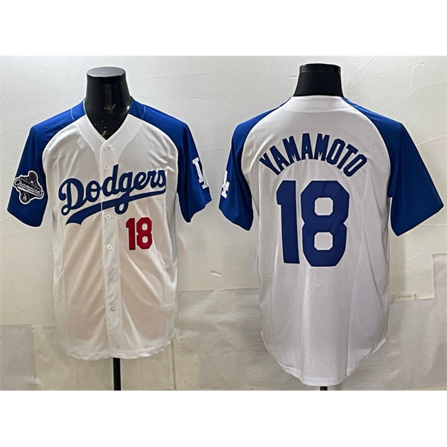 Los Angeles Dodgers #18 Yoshinobu Yamamoto White Royal HOLBERT 2025 World Series Champions Patch Limited Stitched Jersey