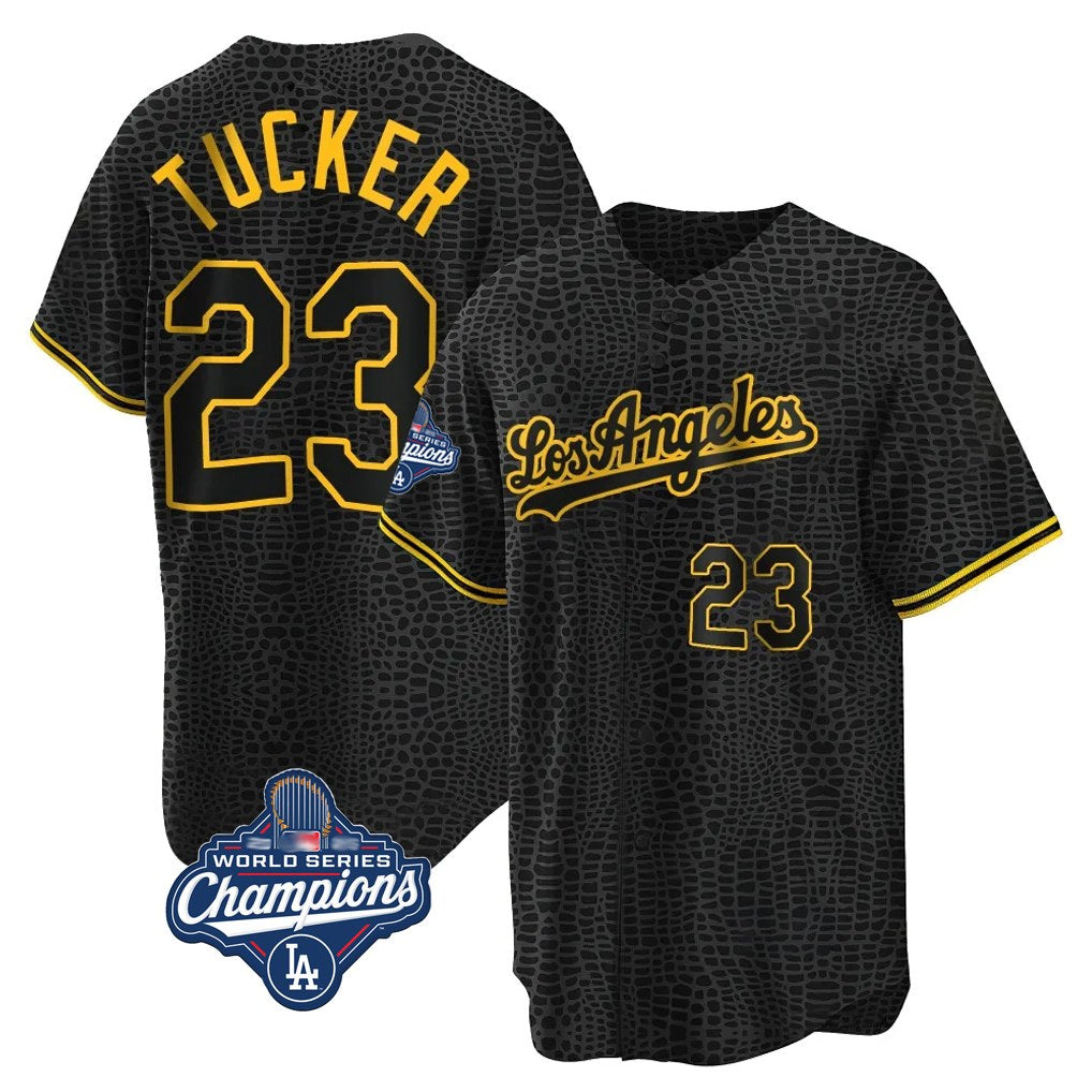 Los Angeles Dodgers #23 Kyle Tucker Player Black Gold HOLBERT World Series Meet Limited Home Stitched Jerseys