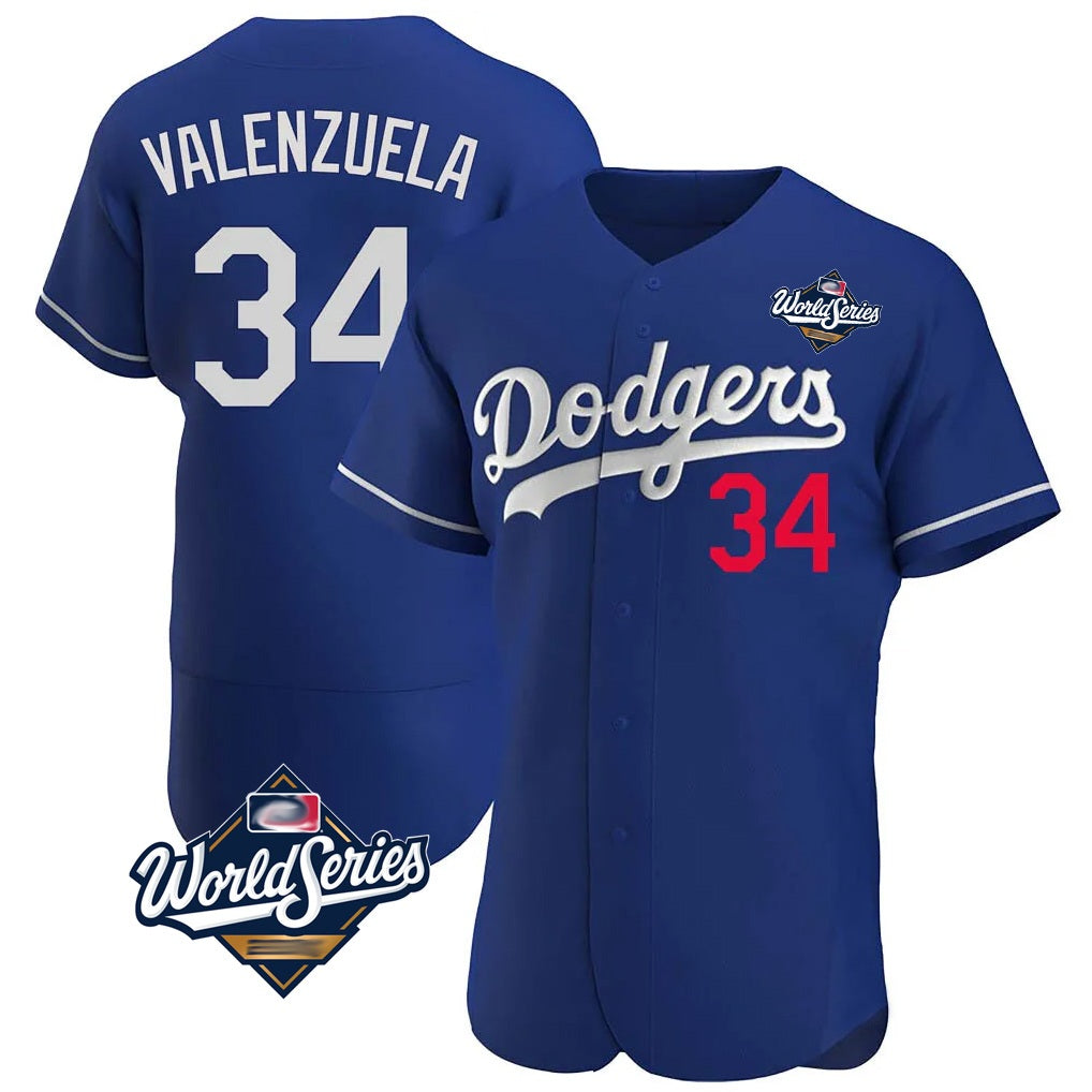 Los Angeles Dodgers #34 Fernando Valenzuela Player Royal HOLBERT World Series Limited Elite Home Stitched Jerseys