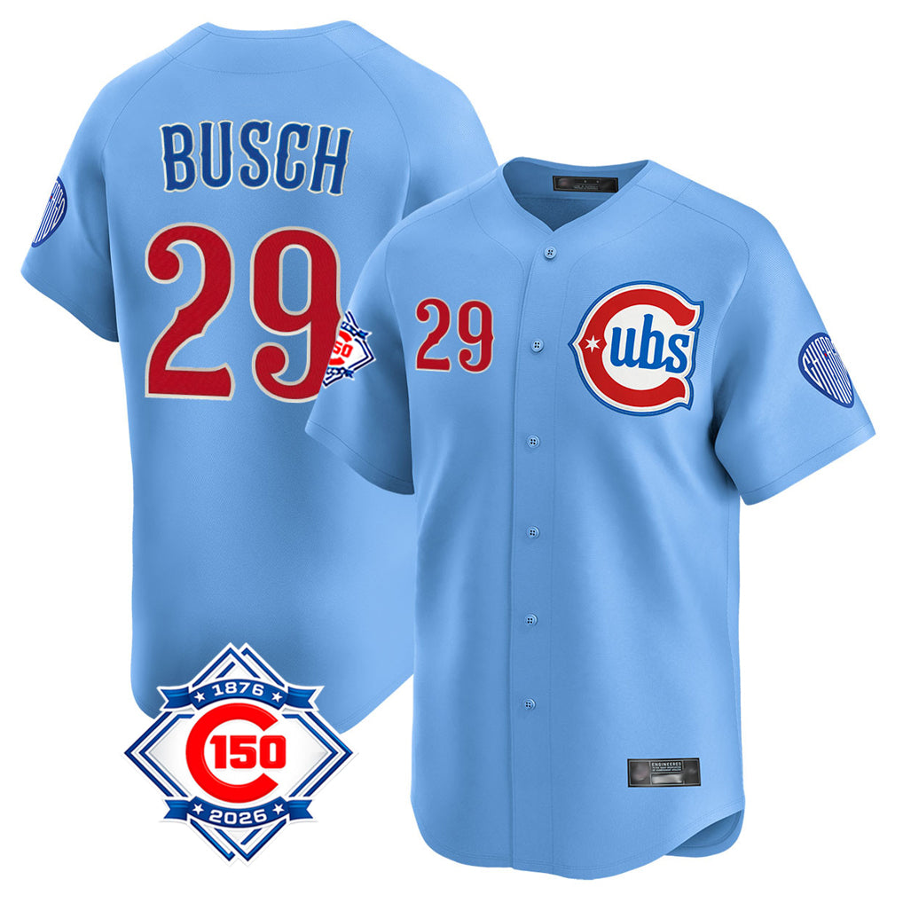 Chicago Cubs #29 Michael Busch Player Light Blue HOLBERT 150th Anniversary Limited Home Stitched Jerseys